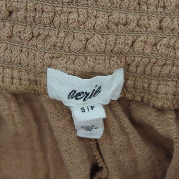 Aerie Women Small Brown Wide Leg Slit Slip On Pants Pockets Ruched Waistband - Picture 10 of 15